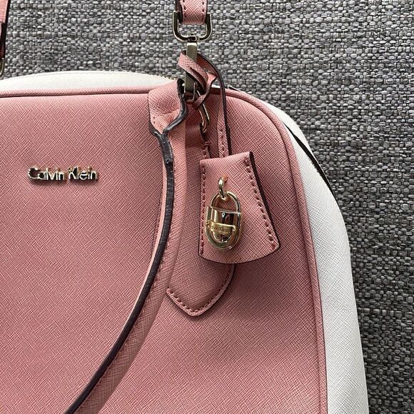 Calvin Klein Crossbody Pink and White Bag Saffiano Leather Minimalist Dome Purse - Picture 2 of 12